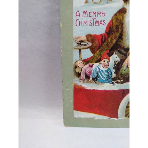 Santa Claus Brown Hat Christmas Postcard Driving Auto Jester Toy Vintage Germany - Picture 3 of 7